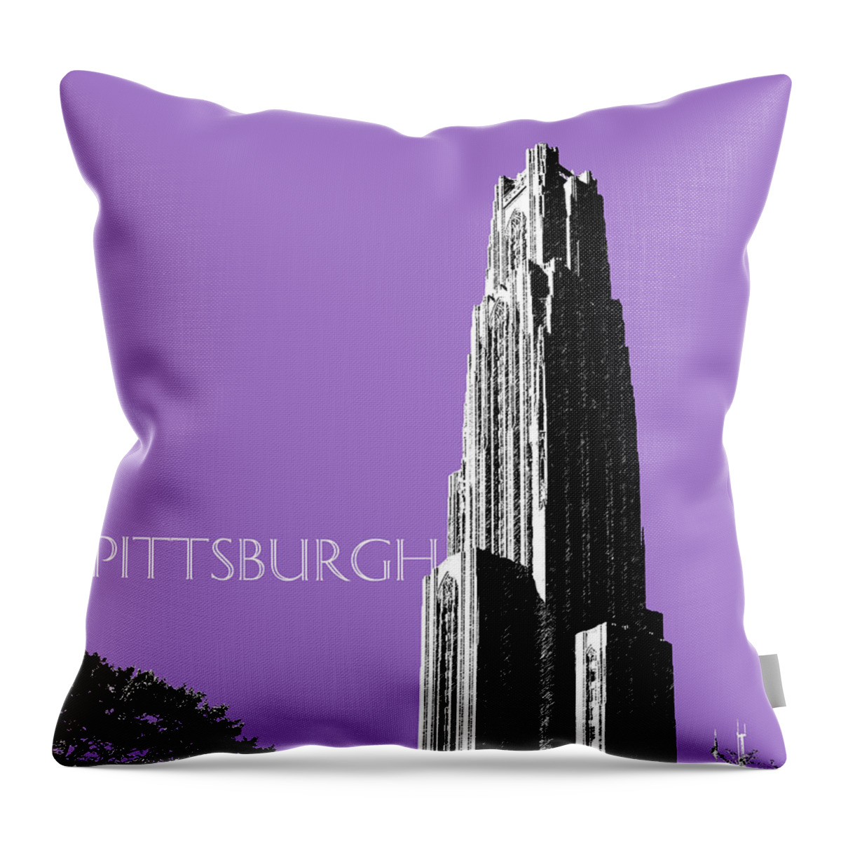 Architecture Throw Pillow featuring the digital art Pittsburgh Skyline Cathedral of Learning - Violet by DB Artist