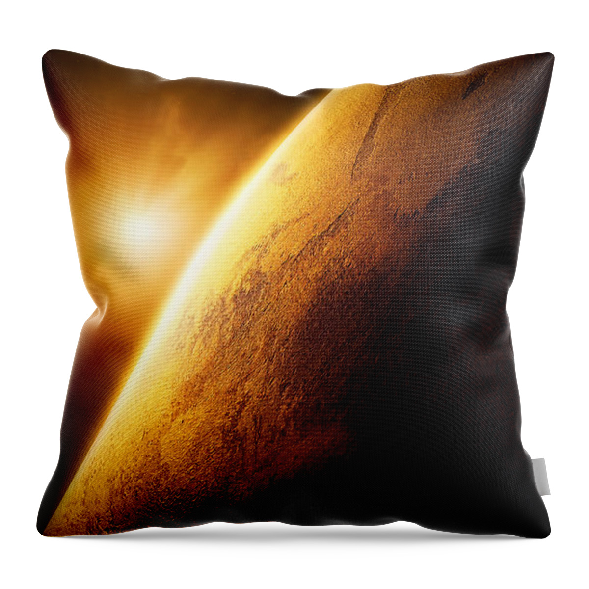 Mars Throw Pillow featuring the photograph Planet Mars close-up with sunrise by Johan Swanepoel