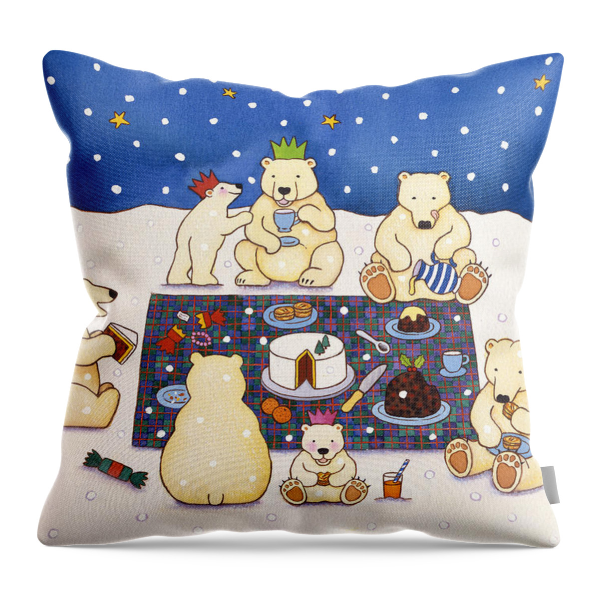 Christmas Throw Pillow featuring the painting Polar Bear Picnic by Cathy Baxter