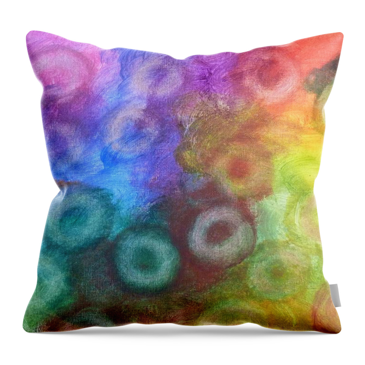 Polychromatic Rbc's Throw Pillow featuring the painting Polychromatic RBC's by Amelie Simmons