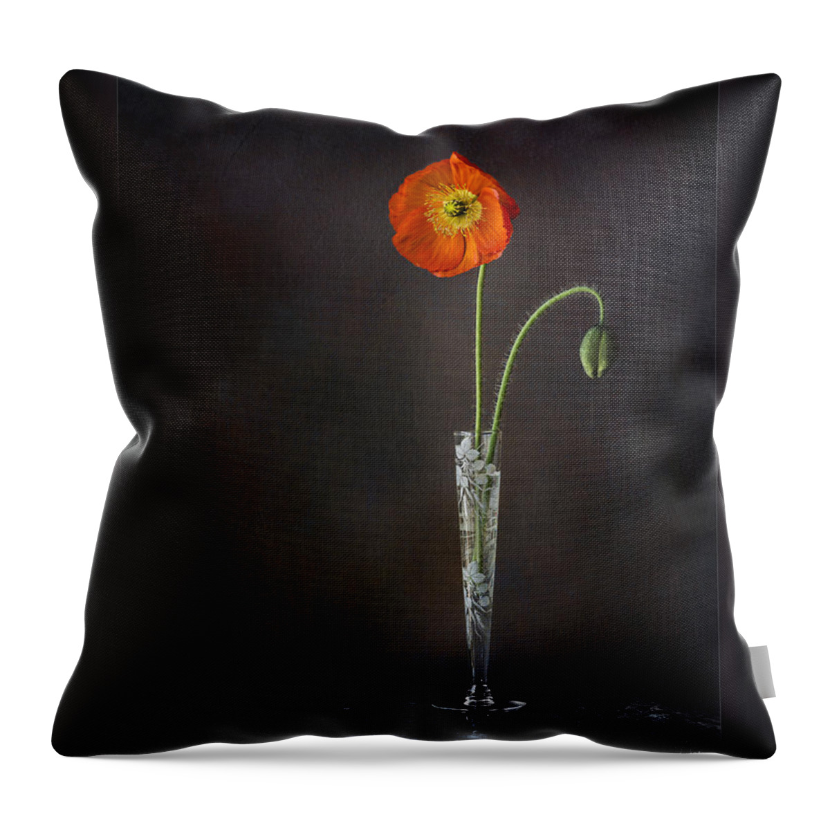 Flower Throw Pillow featuring the photograph Poppy In Vase by Endre Balogh