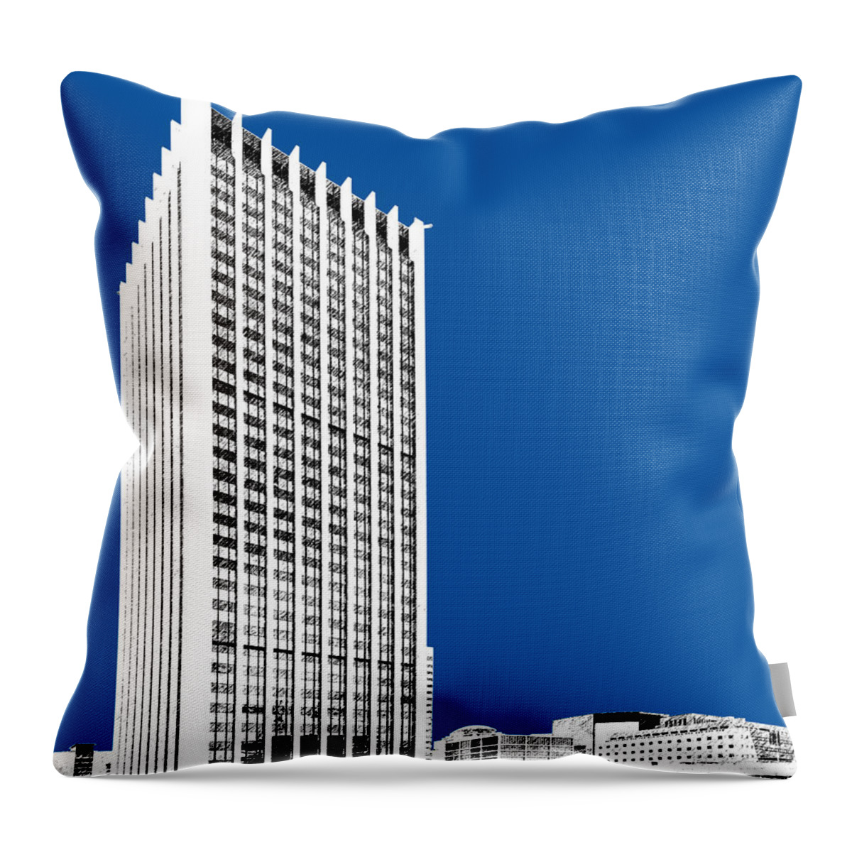 Architecture Throw Pillow featuring the digital art Portland Skyline Wells Fargo Building - Royal Blue by DB Artist