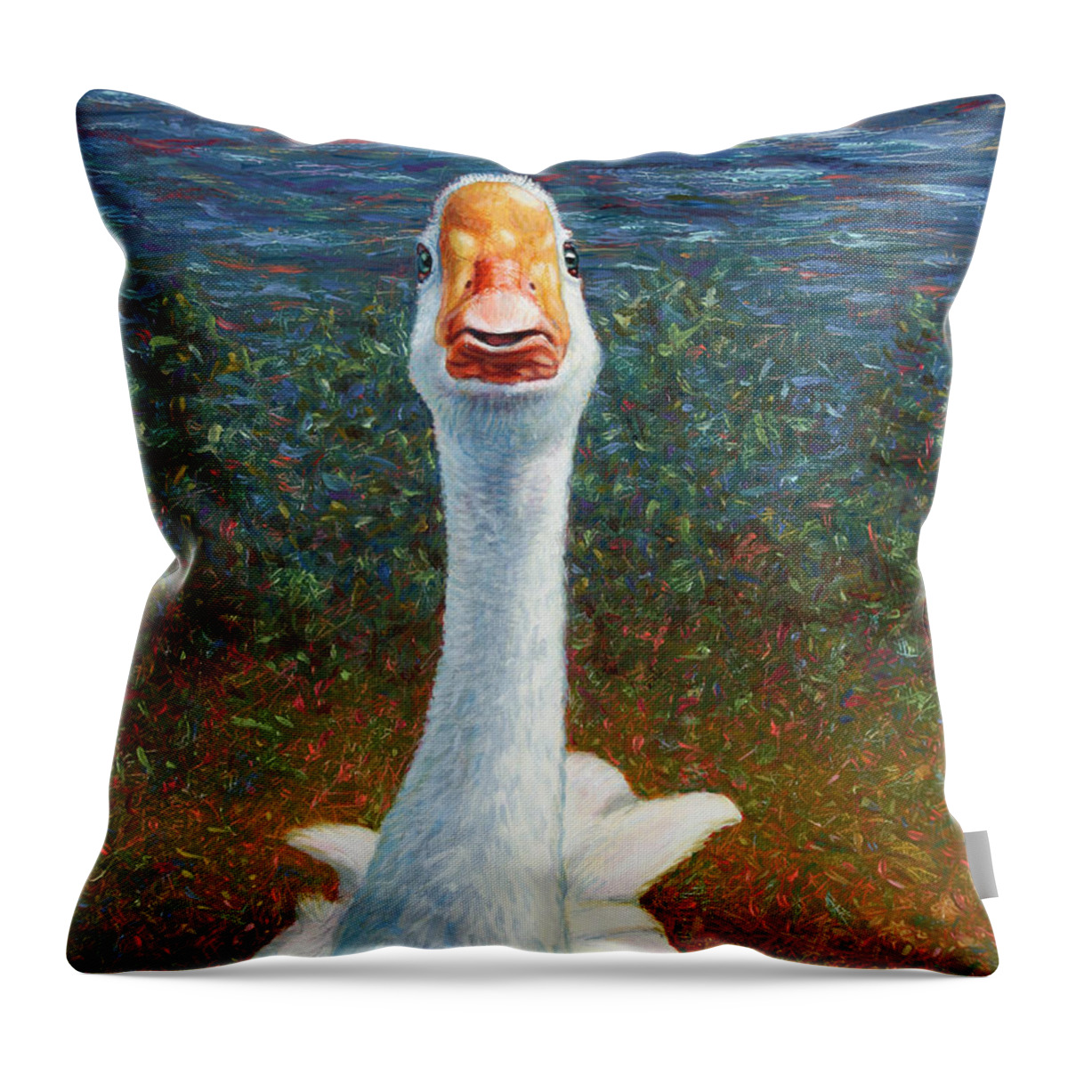 Goose Throw Pillow featuring the painting Portrait of a Goose by James W Johnson