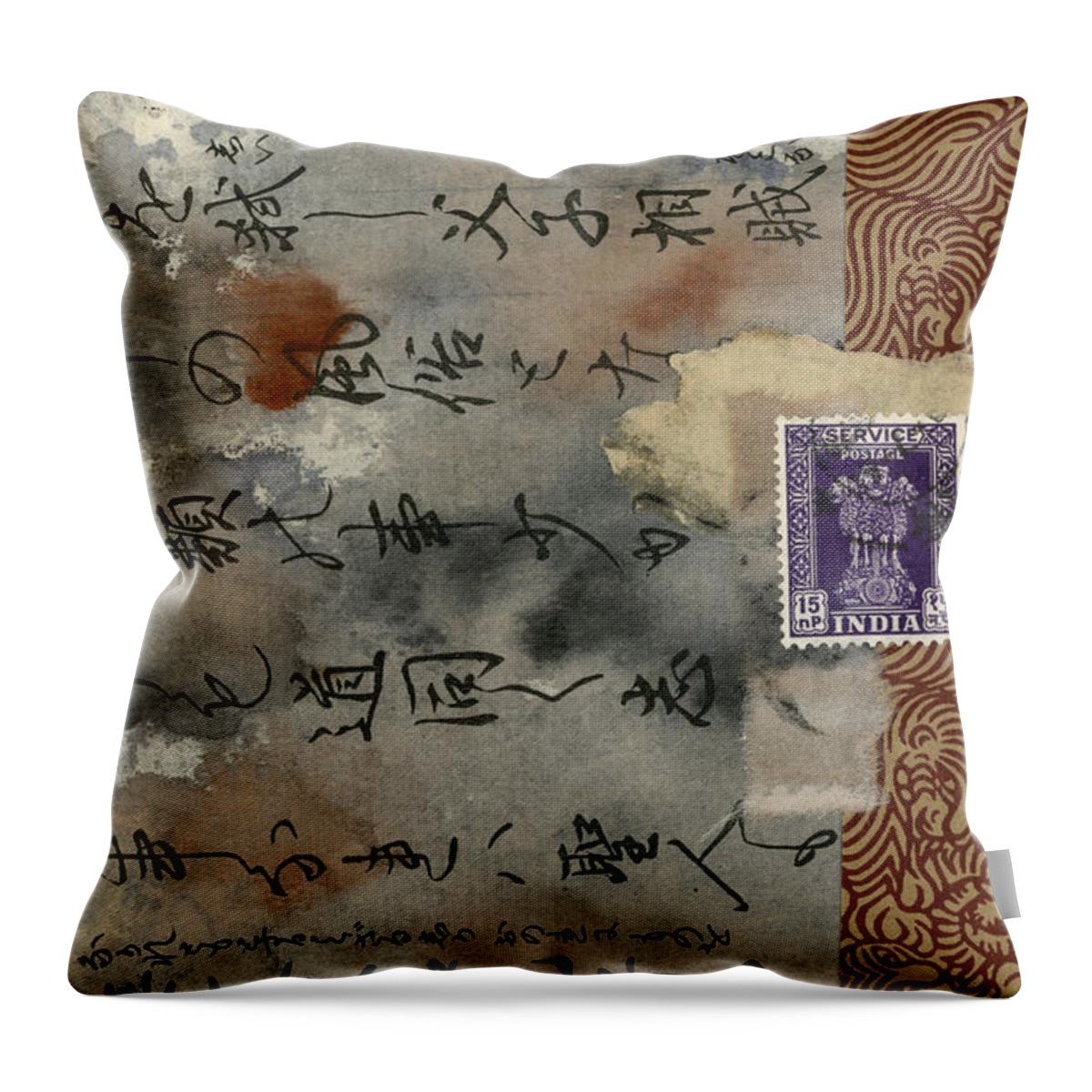 Postcard Throw Pillow featuring the photograph Postcard from India Collage by Carol Leigh