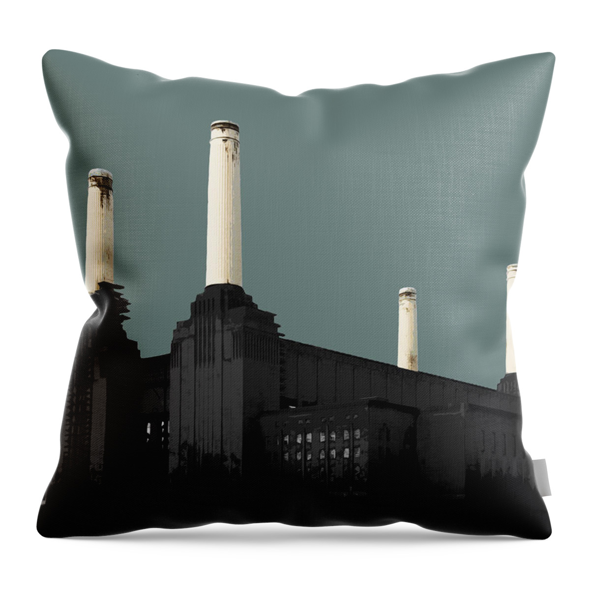 Battersea Throw Pillow featuring the mixed media Power - Blue GREY by Big Fat Arts
