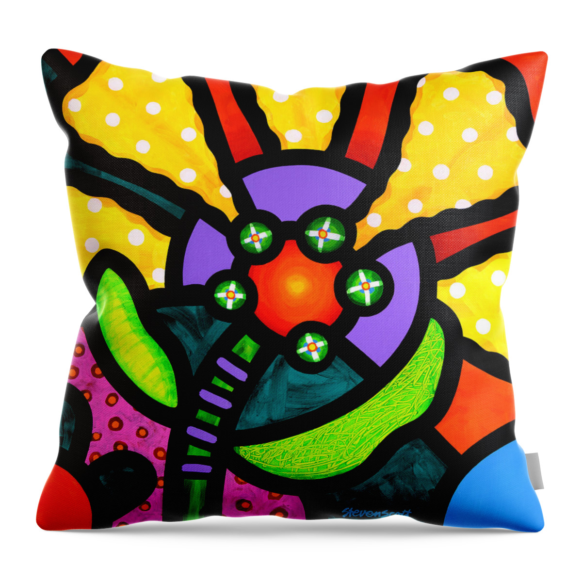 Abstract Throw Pillow featuring the painting Prairie Sunflower by Steven Scott