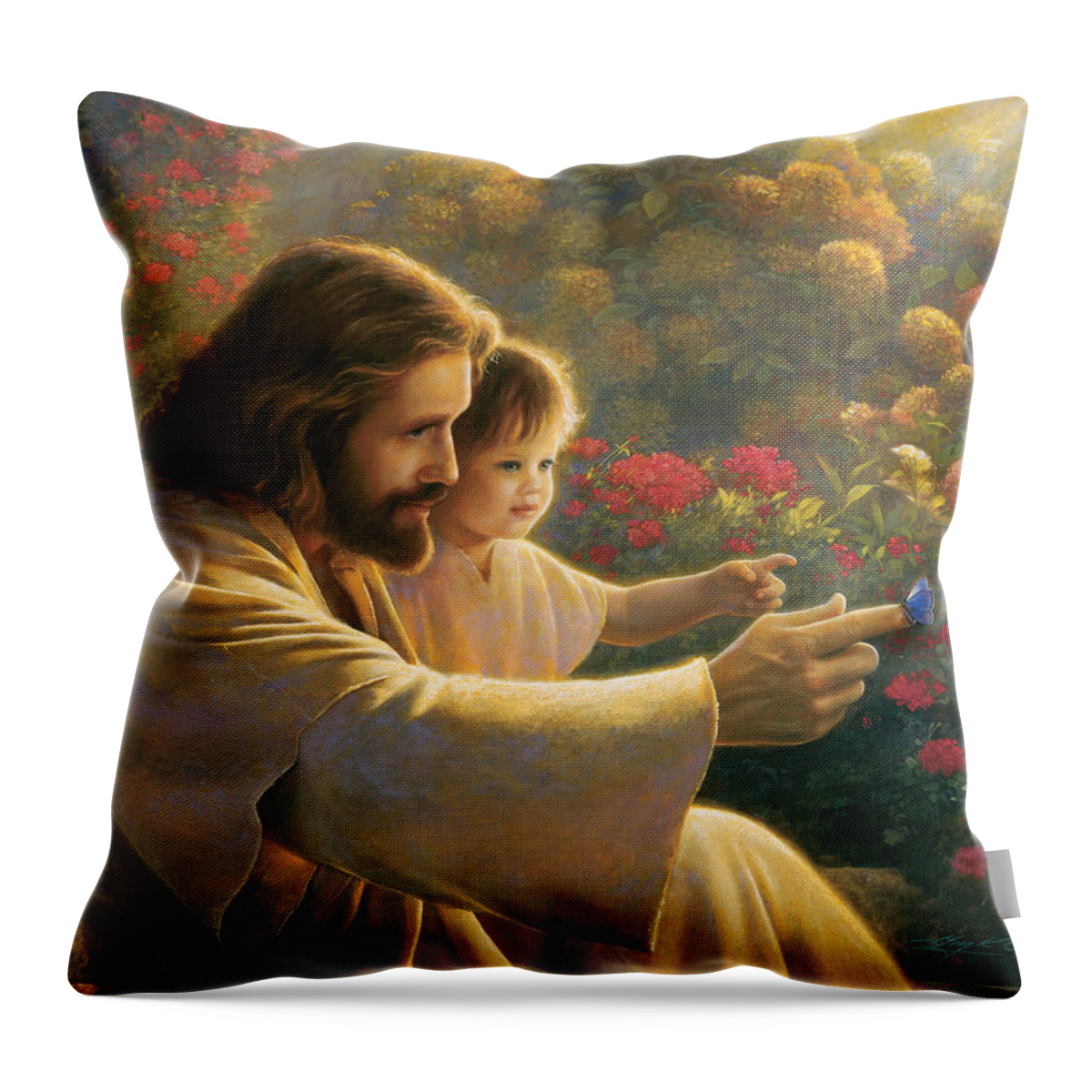 Jesus Throw Pillow featuring the painting Precious In His Sight by Greg Olsen