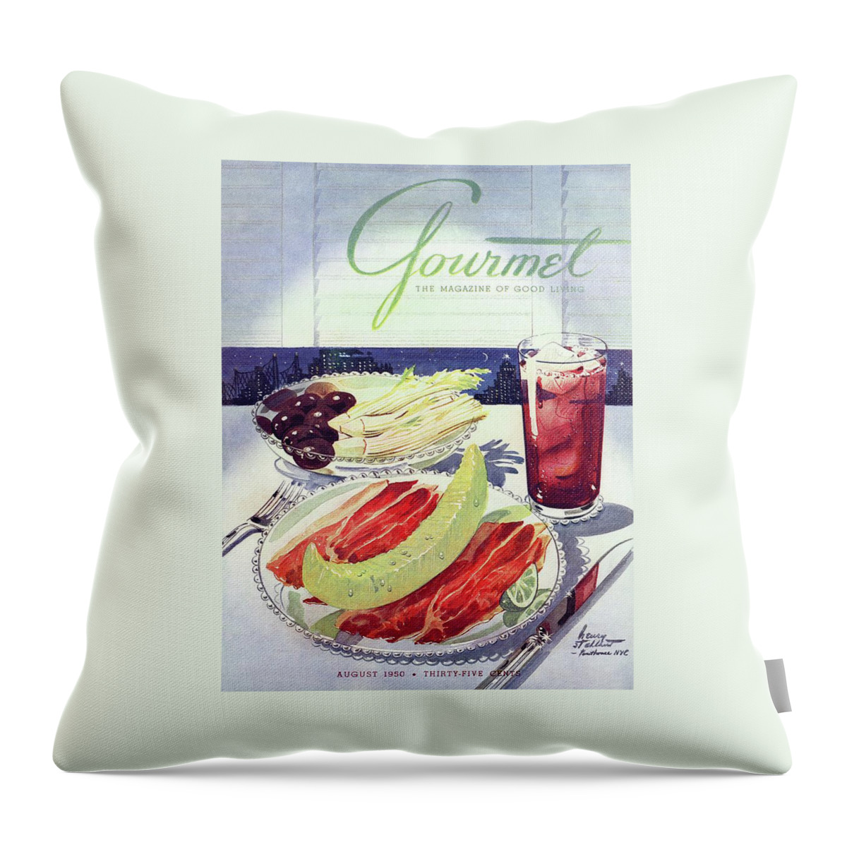 Prosciutto, Melon, Olives, Celery And A Glass Throw Pillow