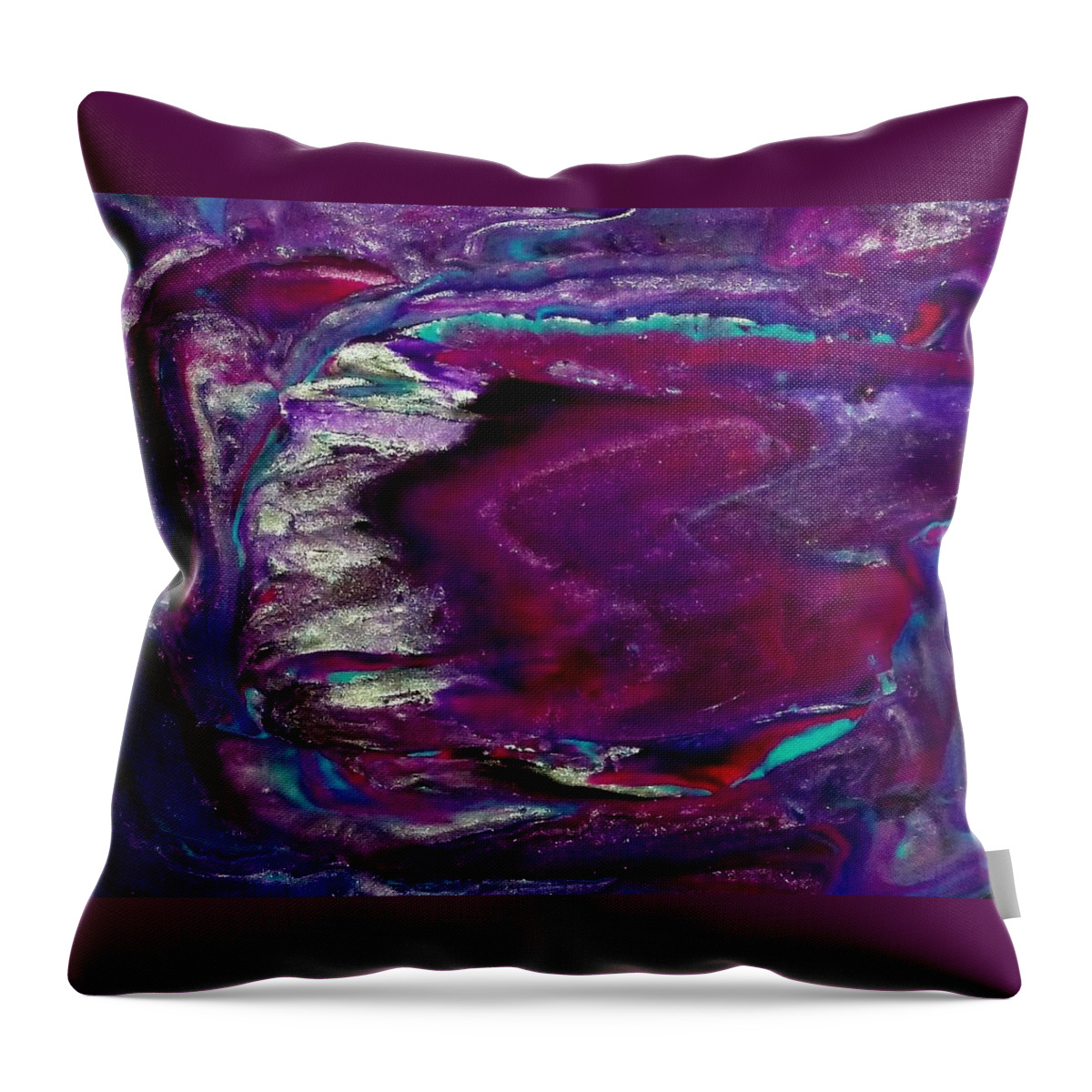 Abstract Throw Pillow featuring the mixed media Purple Craze by Deborah Stanley