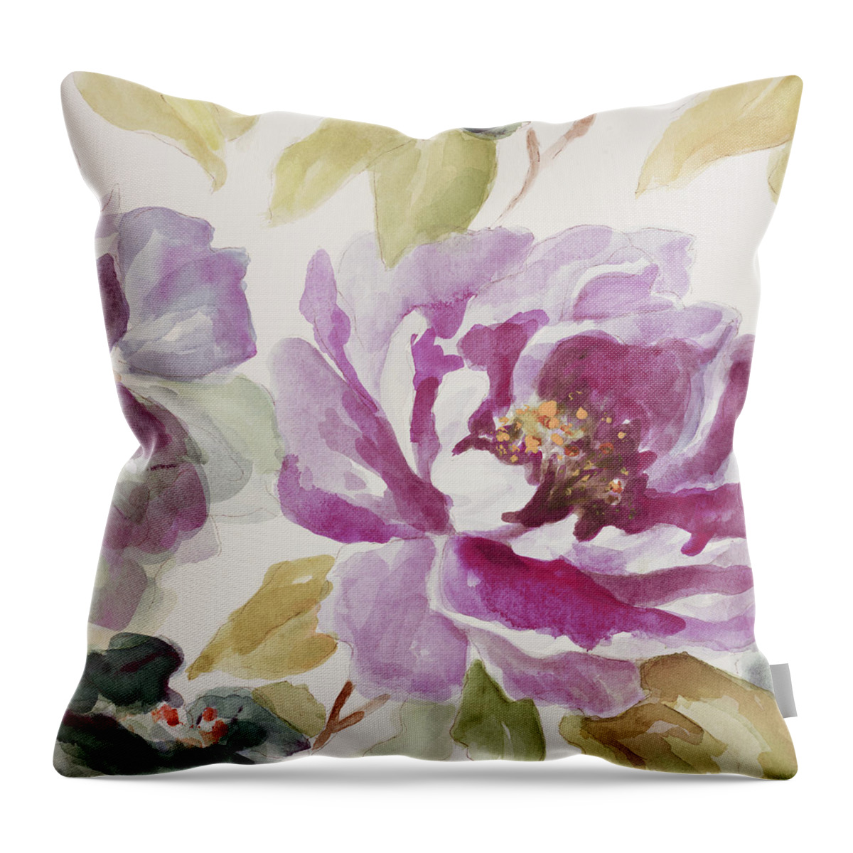 Pink Throw Pillow featuring the painting Purple Floral Delicate by Lanie Loreth