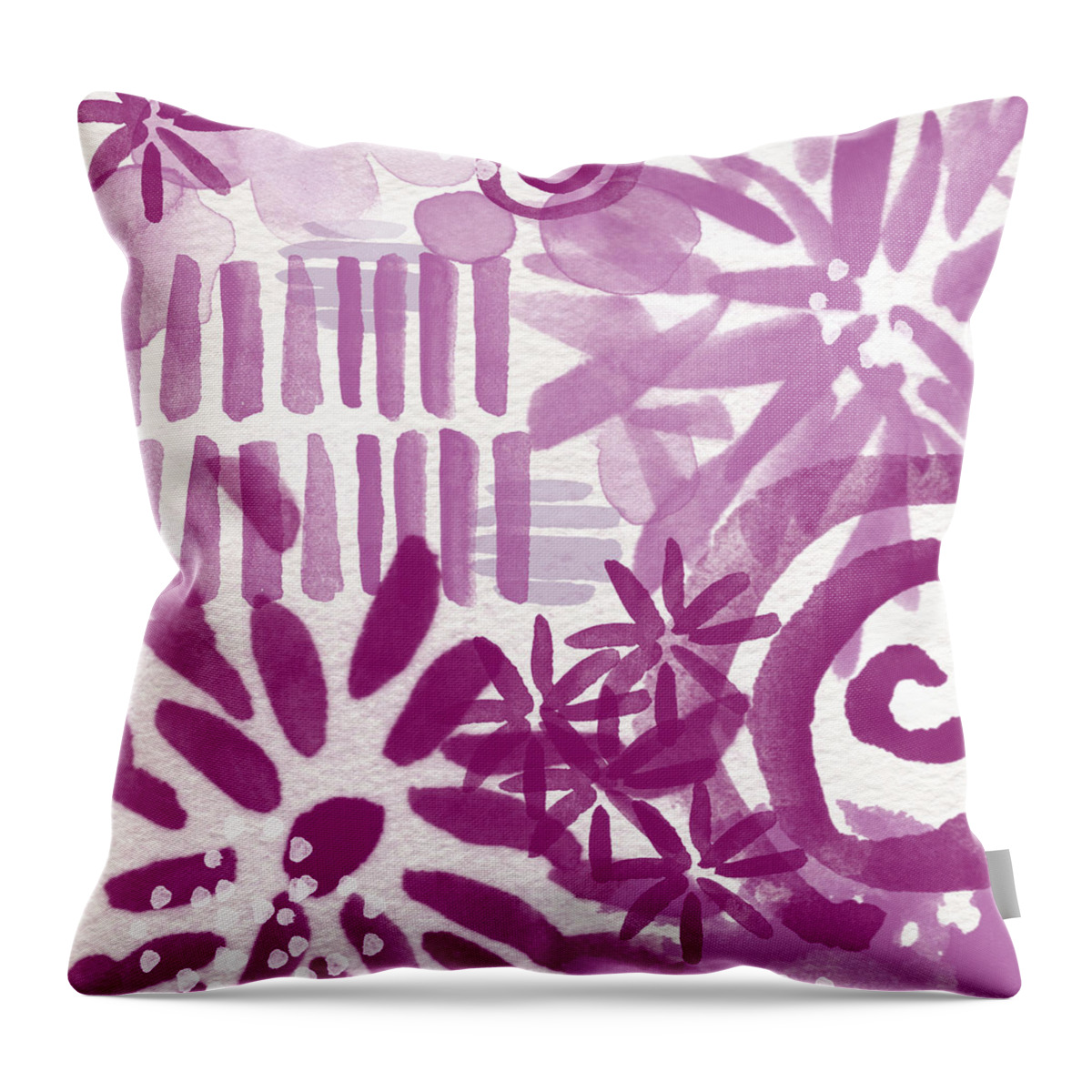 Purple And White Abstract Throw Pillow featuring the painting Purple Garden - Contemporary Abstract Watercolor Painting by Linda Woods