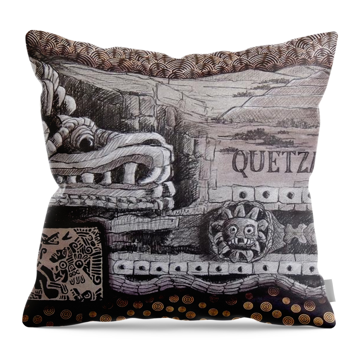 Mexico Throw Pillow featuring the mixed media Quetzalcoatl by Candy Mayer