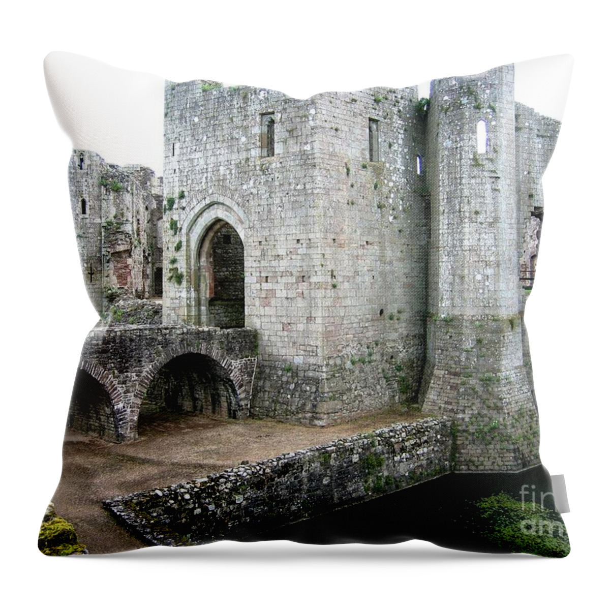 Medieval Castle Throw Pillow featuring the painting Raglan by Denise Railey
