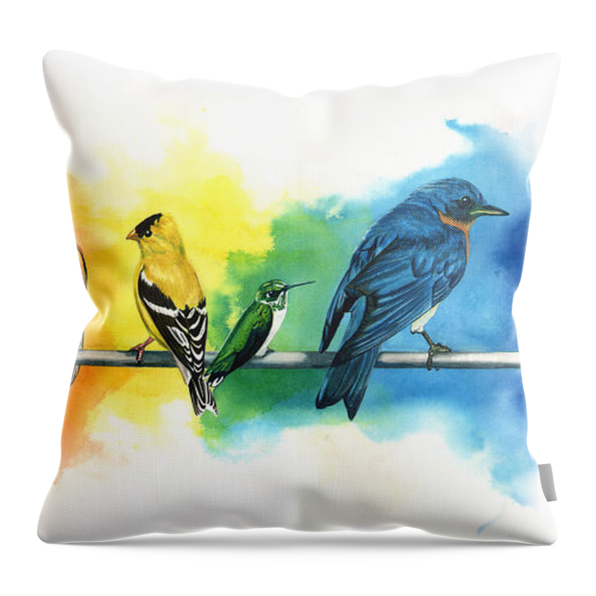 Rainbow Throw Pillow featuring the painting Rainbow Birds by Antony Galbraith