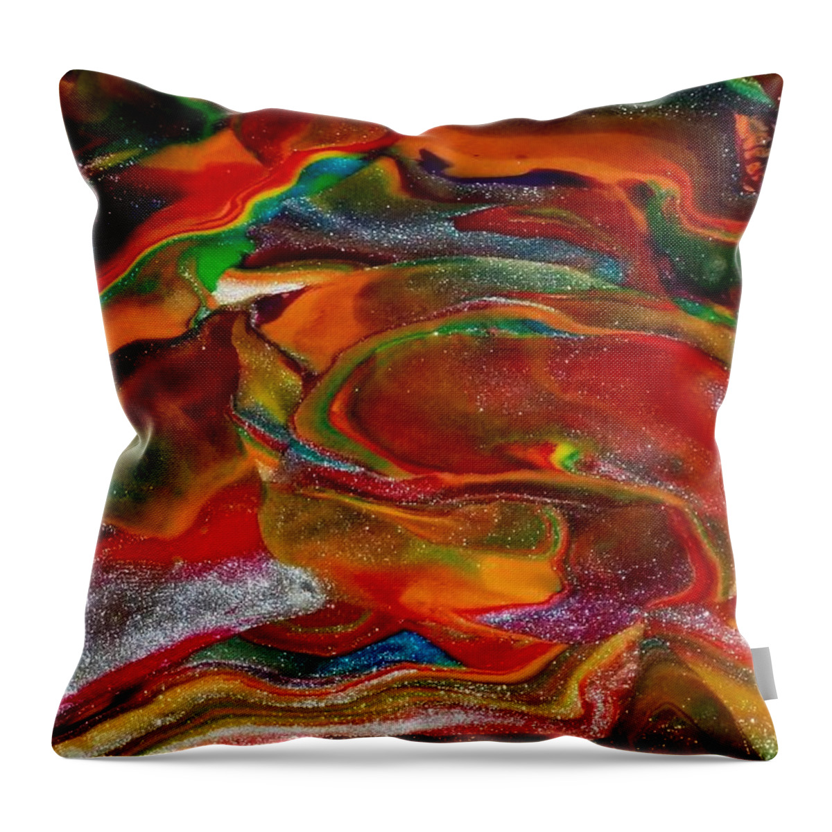 Abstract Throw Pillow featuring the mixed media Rainbow Blossom by Deborah Stanley