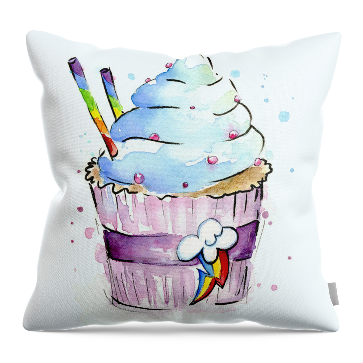 Rainbow Throw Pillow featuring the painting Rainbow-Dash-Themed Cupcake by Olga Shvartsur