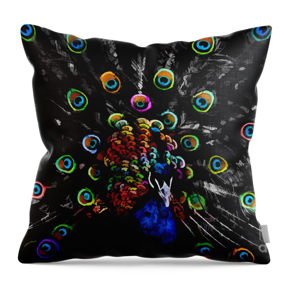 Colorful Peacock Throw Pillow featuring the digital art Rainbow Peacock by Jayne Carney