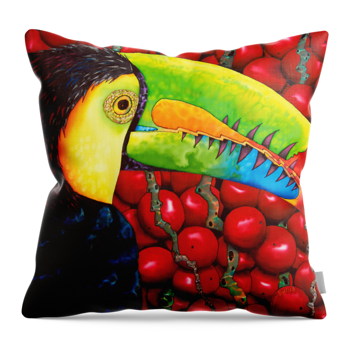  Watercolor Throw Pillow featuring the painting Rainbow Toucan by Daniel Jean-Baptiste