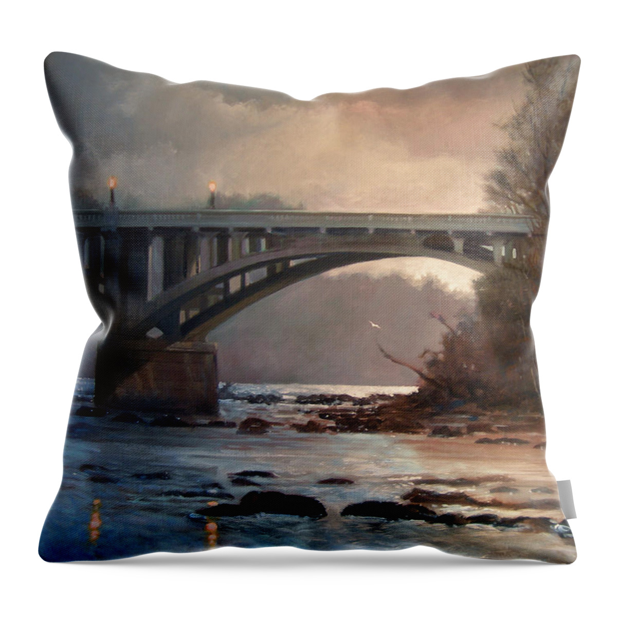 River Throw Pillow featuring the painting Rainy River by Blue Sky