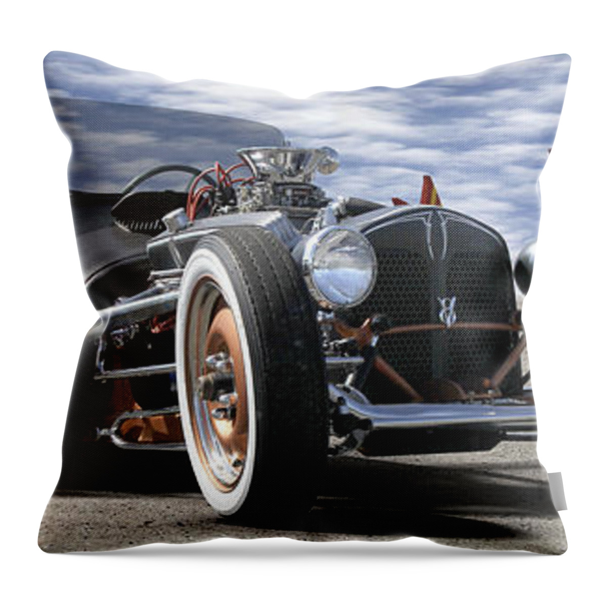 Transportation Throw Pillow featuring the photograph Rat Rod On Route 66 2 Panoramic by Mike McGlothlen