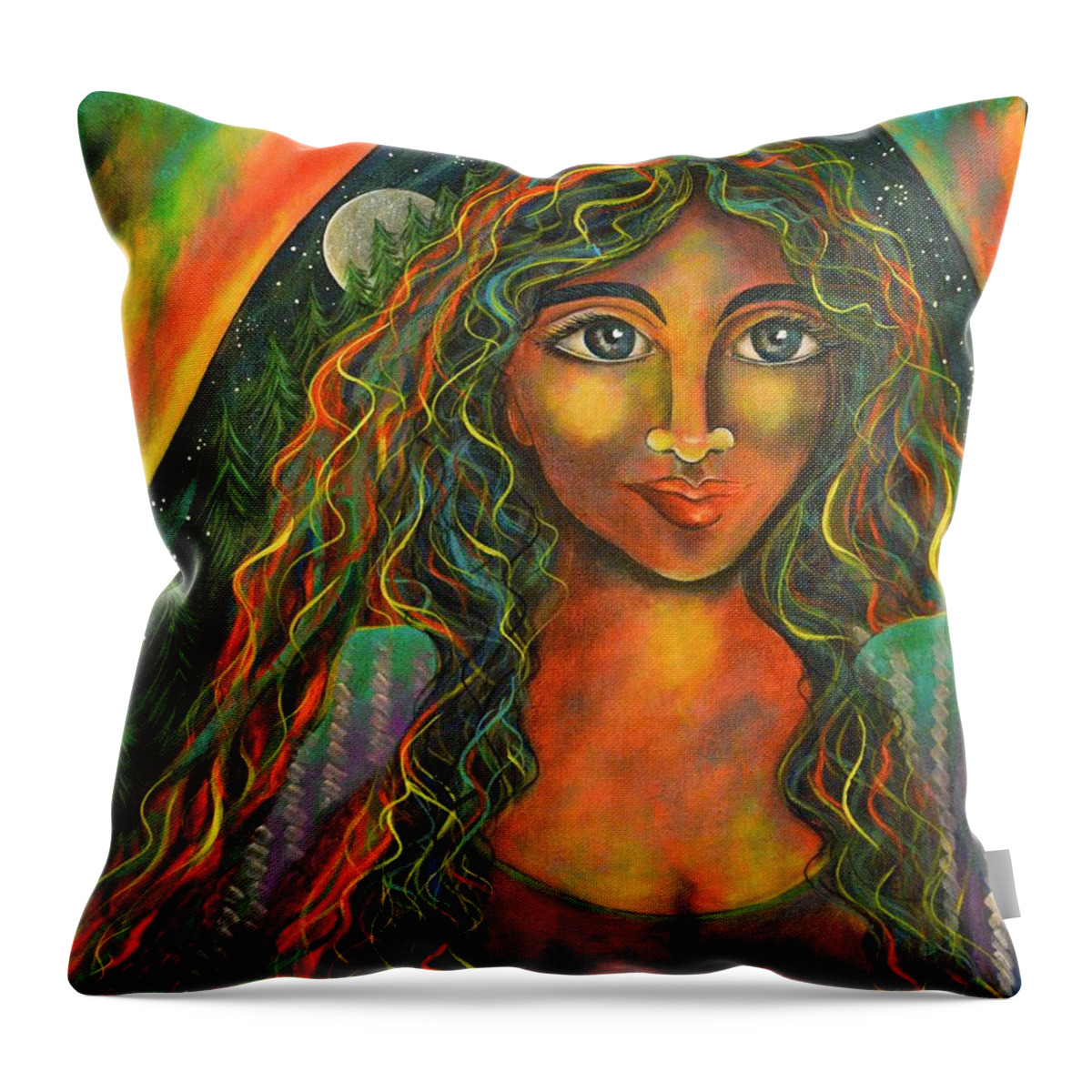 Sacred Art Paintings Throw Pillow featuring the painting Raven Moon by Deborha Kerr