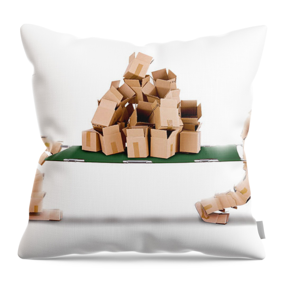  Recycling Throw Pillow featuring the photograph Recycling boxes by box characters and stretcher by Simon Bratt