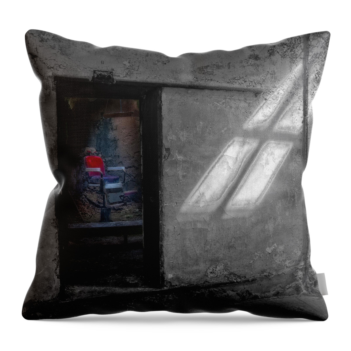 Barber Throw Pillow featuring the photograph Red Barber Chair by Susan Candelario