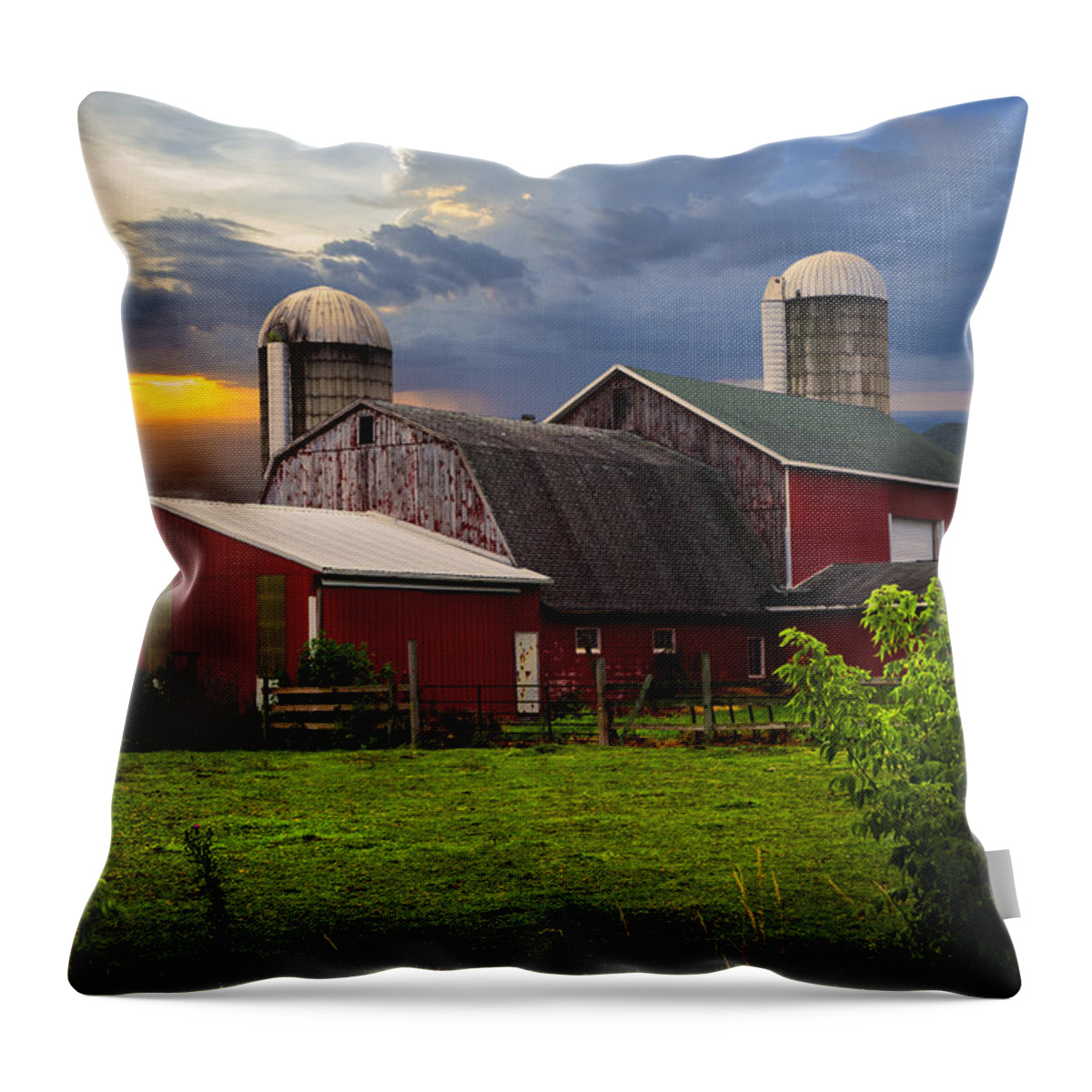 Appalachia Throw Pillow featuring the photograph Red Barns by Debra and Dave Vanderlaan