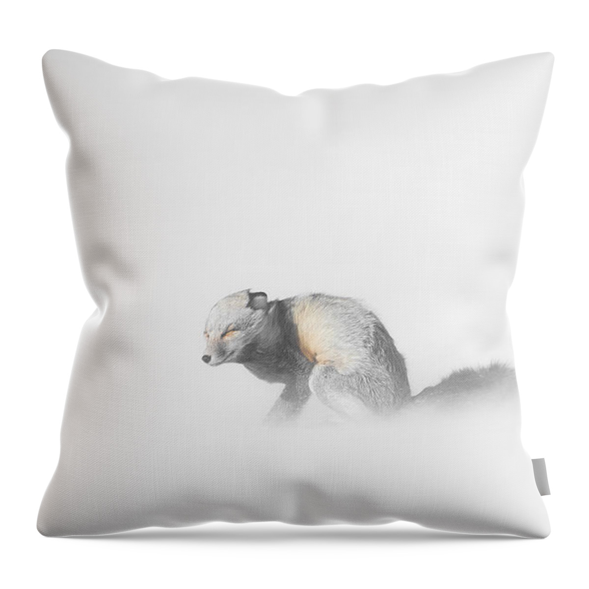 Yellowstone Throw Pillow featuring the photograph Red Fox in Winter Storm by Bill Cubitt