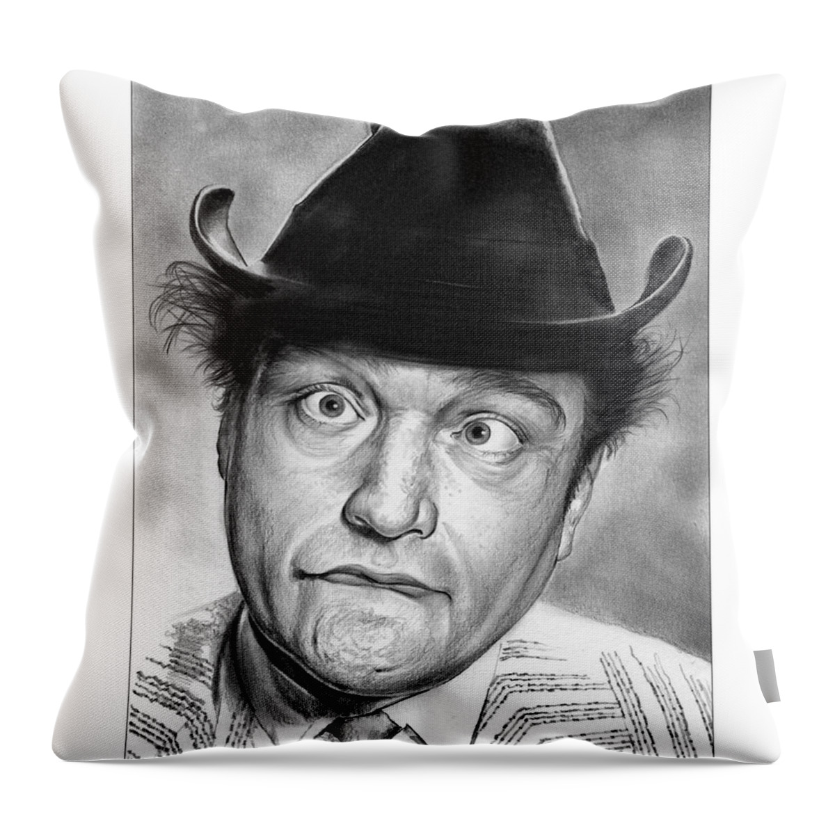 Red Skelton Throw Pillow featuring the drawing Red Skelton by Greg Joens