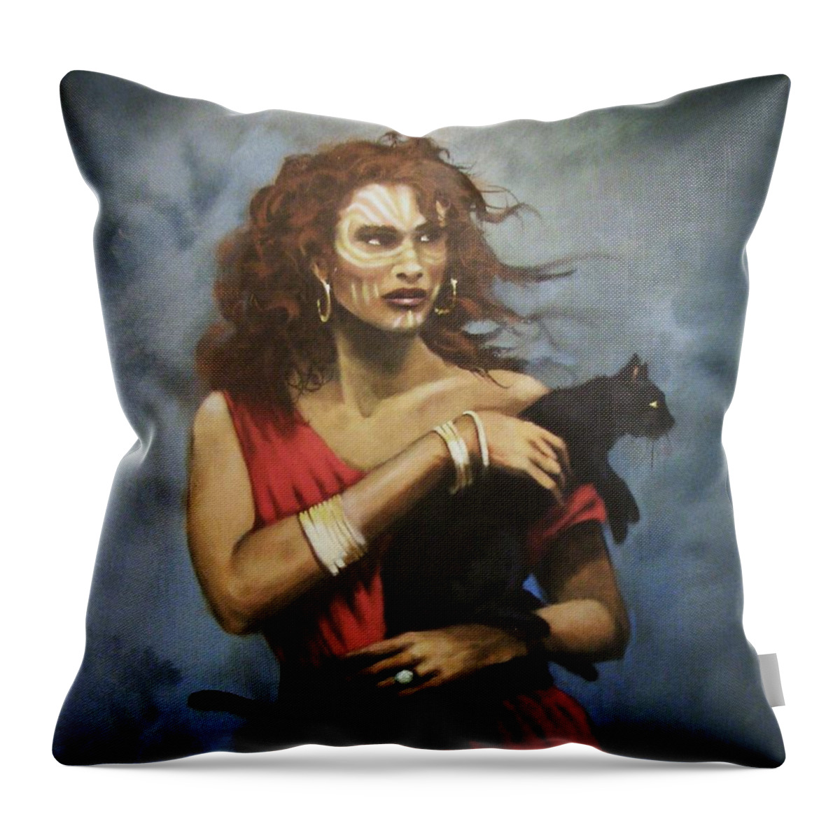 Black Cats Throw Pillow featuring the painting Red Witch by Tom Shropshire