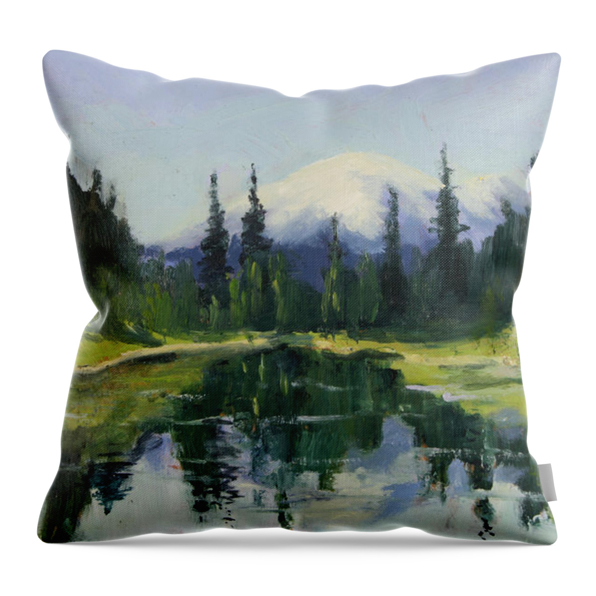 Mountain Throw Pillow featuring the painting Picnic by the Lake II by Maria Hunt