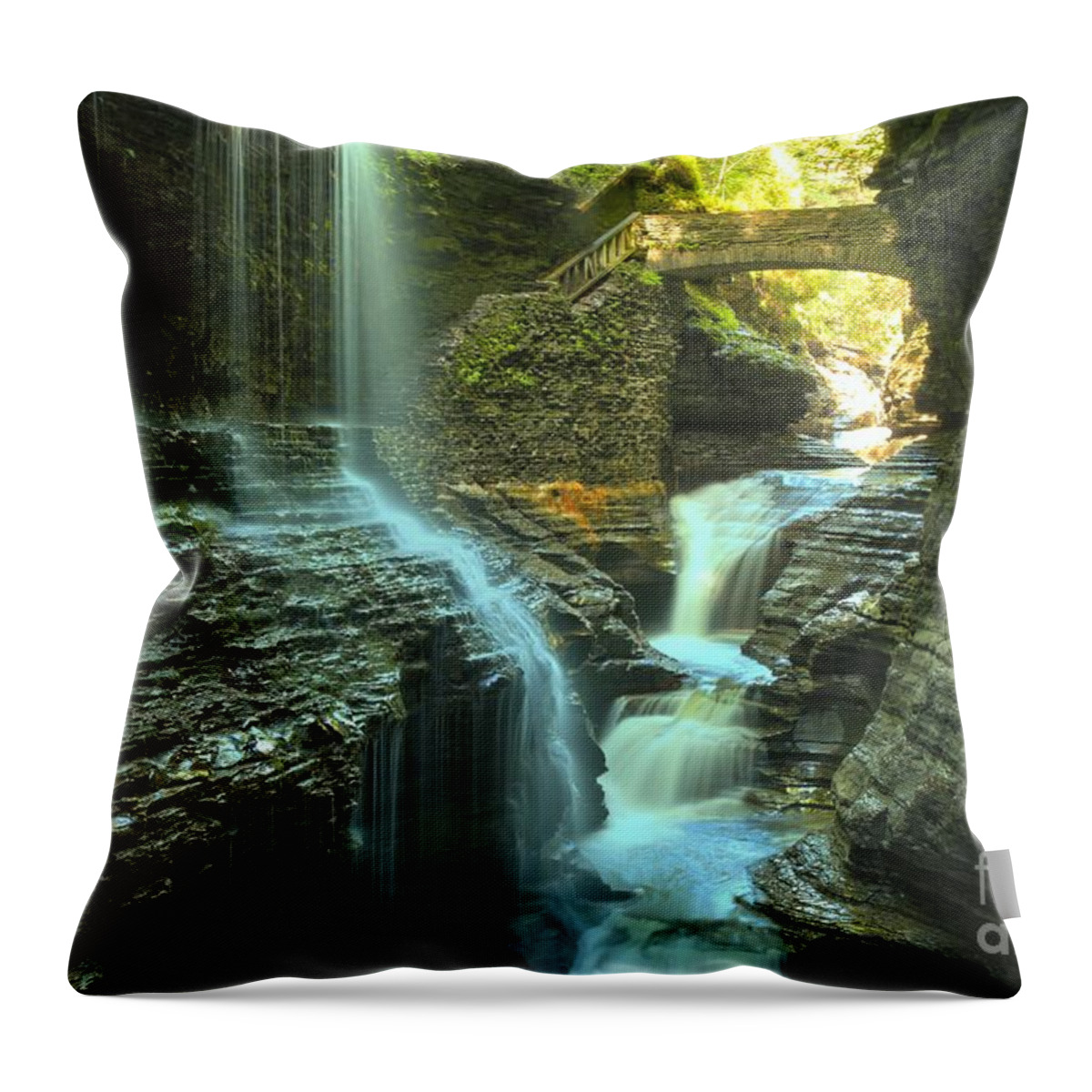 Watkins Glen State Park Throw Pillow featuring the photograph Rainbow Falls Watkins Glen by Adam Jewell