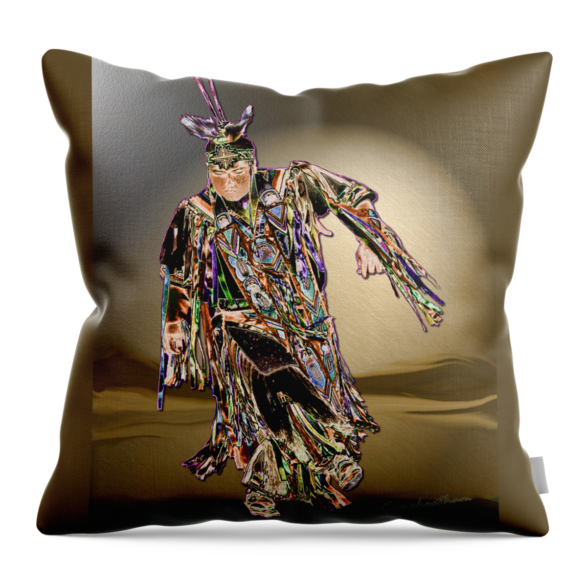 Pow Wow Dancer Throw Pillow featuring the digital art Ribbon Dancer by Kae Cheatham