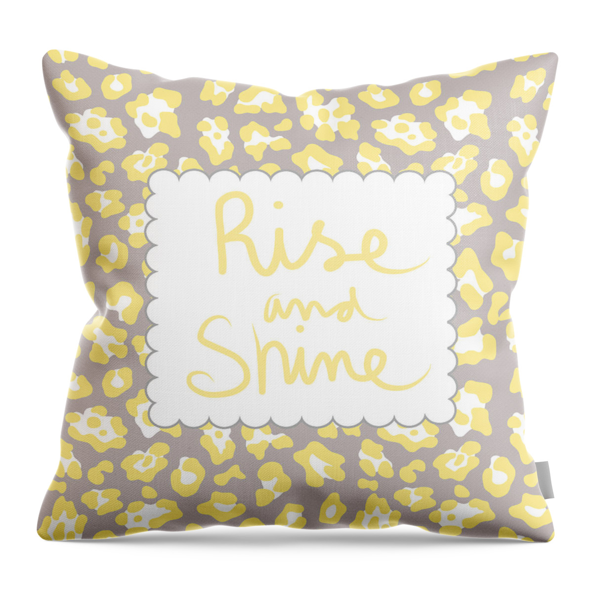 Rise And Shine Throw Pillow featuring the mixed media Rise and Shine- yellow and grey by Linda Woods