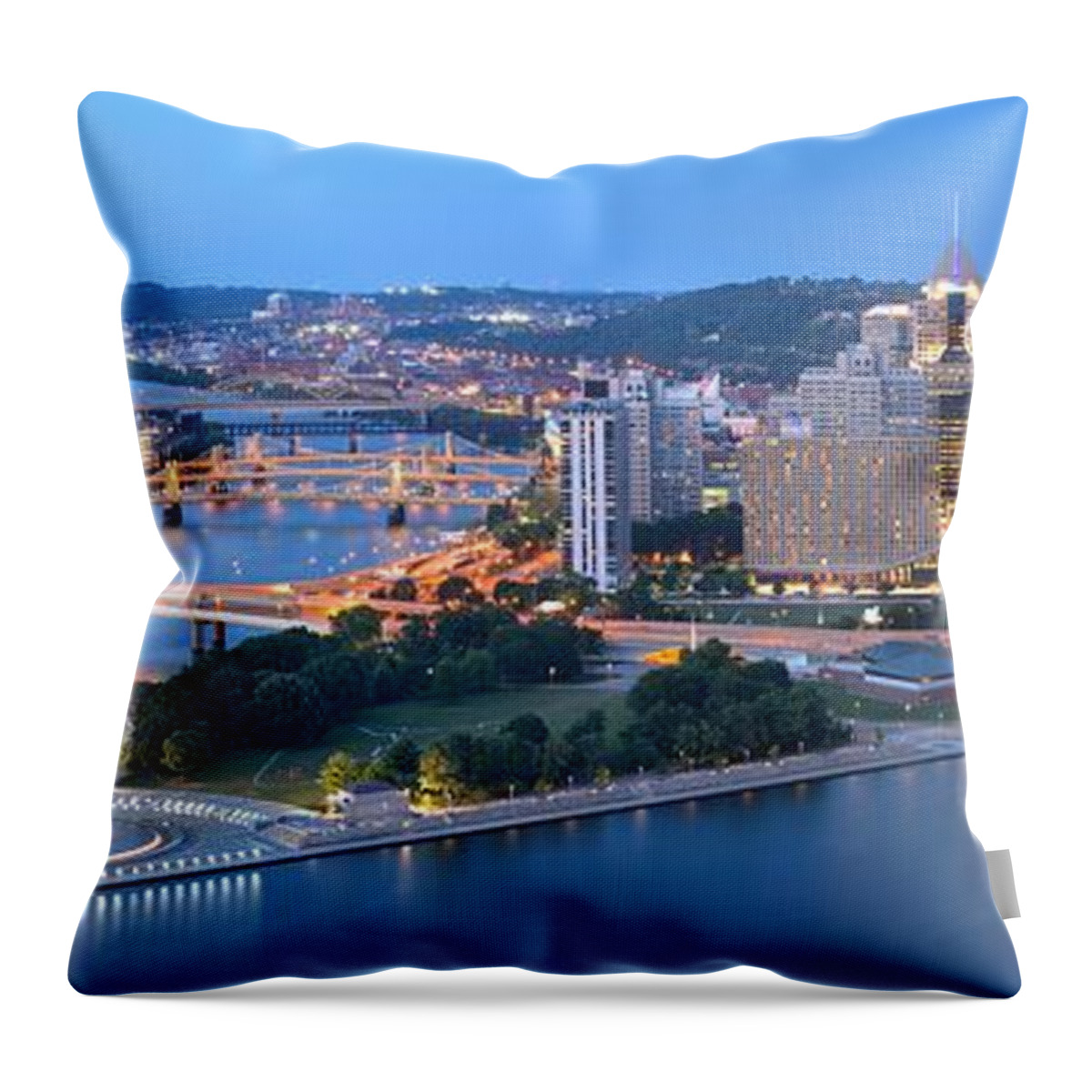 Pittsburgh Skyline Throw Pillow featuring the photograph Rivers Bridges And Skyscrapers In Pittsburgh by Adam Jewell