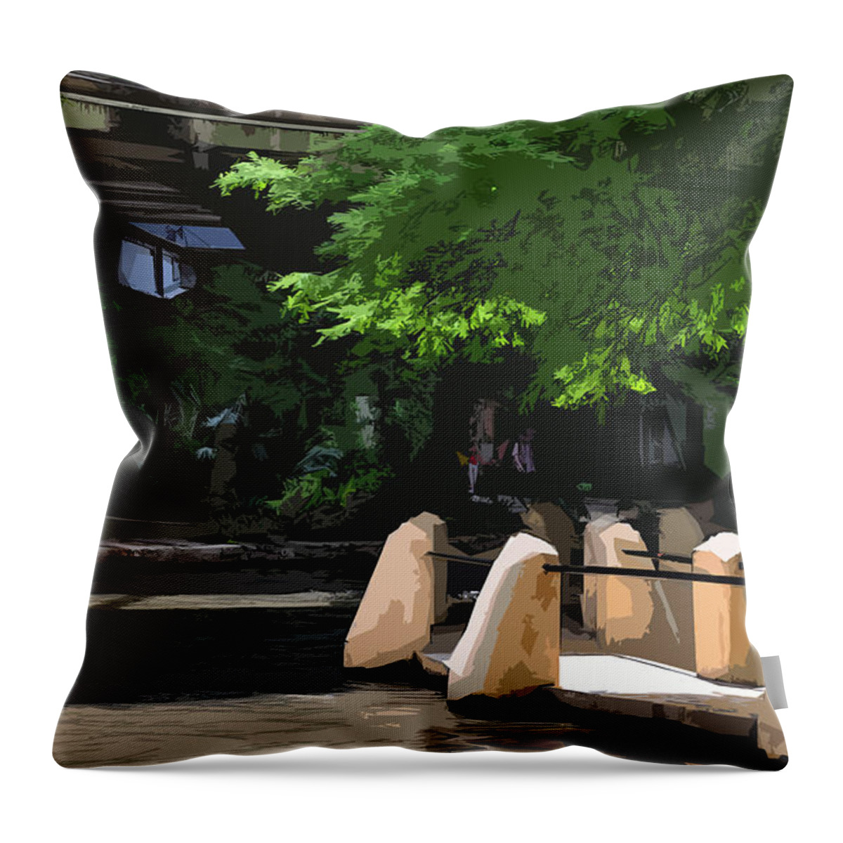 Riverwalk Throw Pillow featuring the painting Riverwalk Stone in Light by Kirt Tisdale