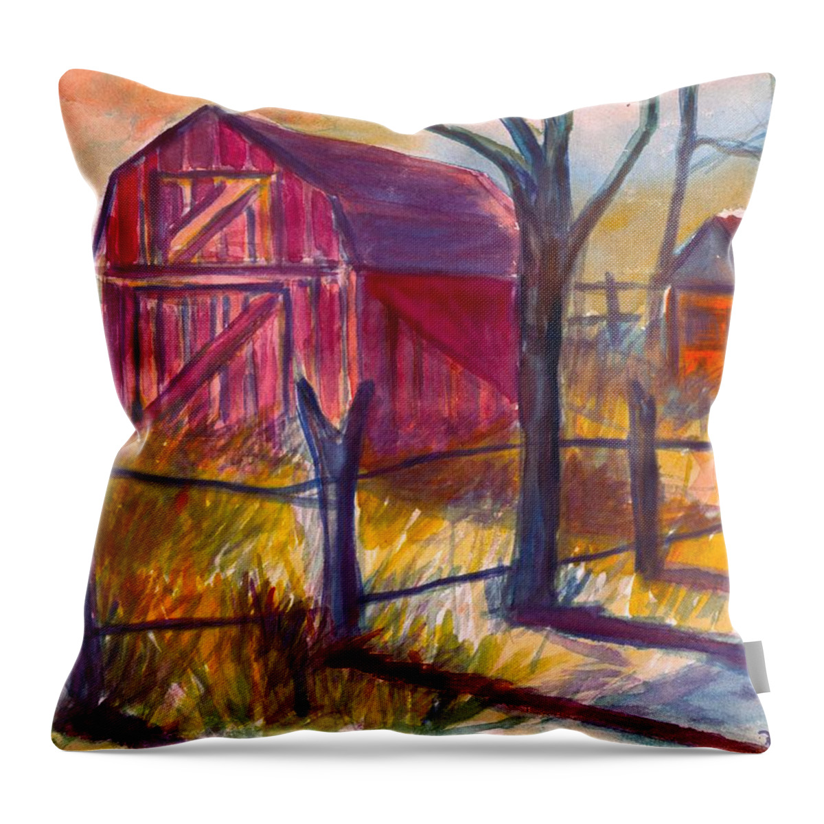 Barn Throw Pillow featuring the painting Roadside Barn by Kendall Kessler