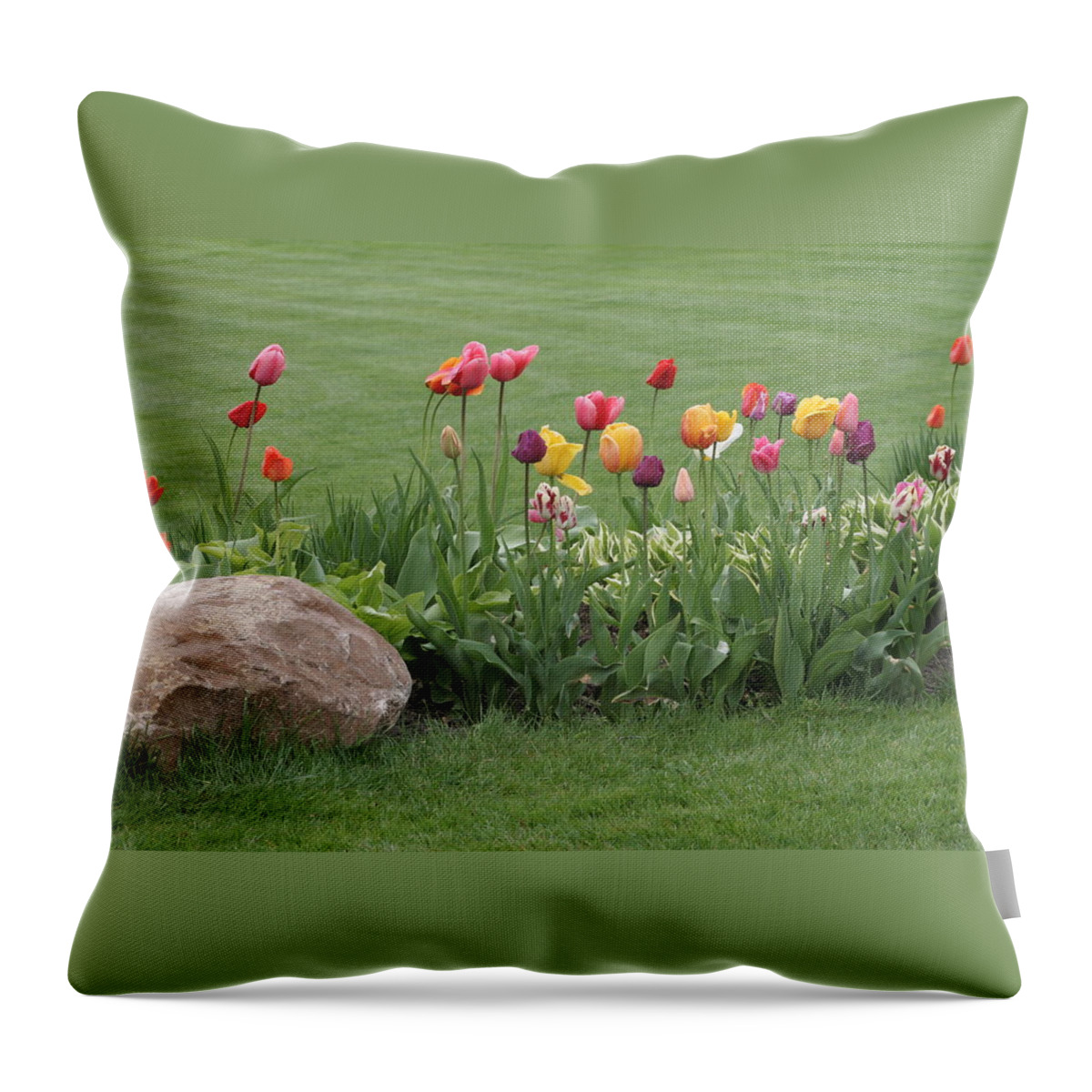 Tulips Throw Pillow featuring the photograph Tulip and Hosta Garden by Valerie Collins