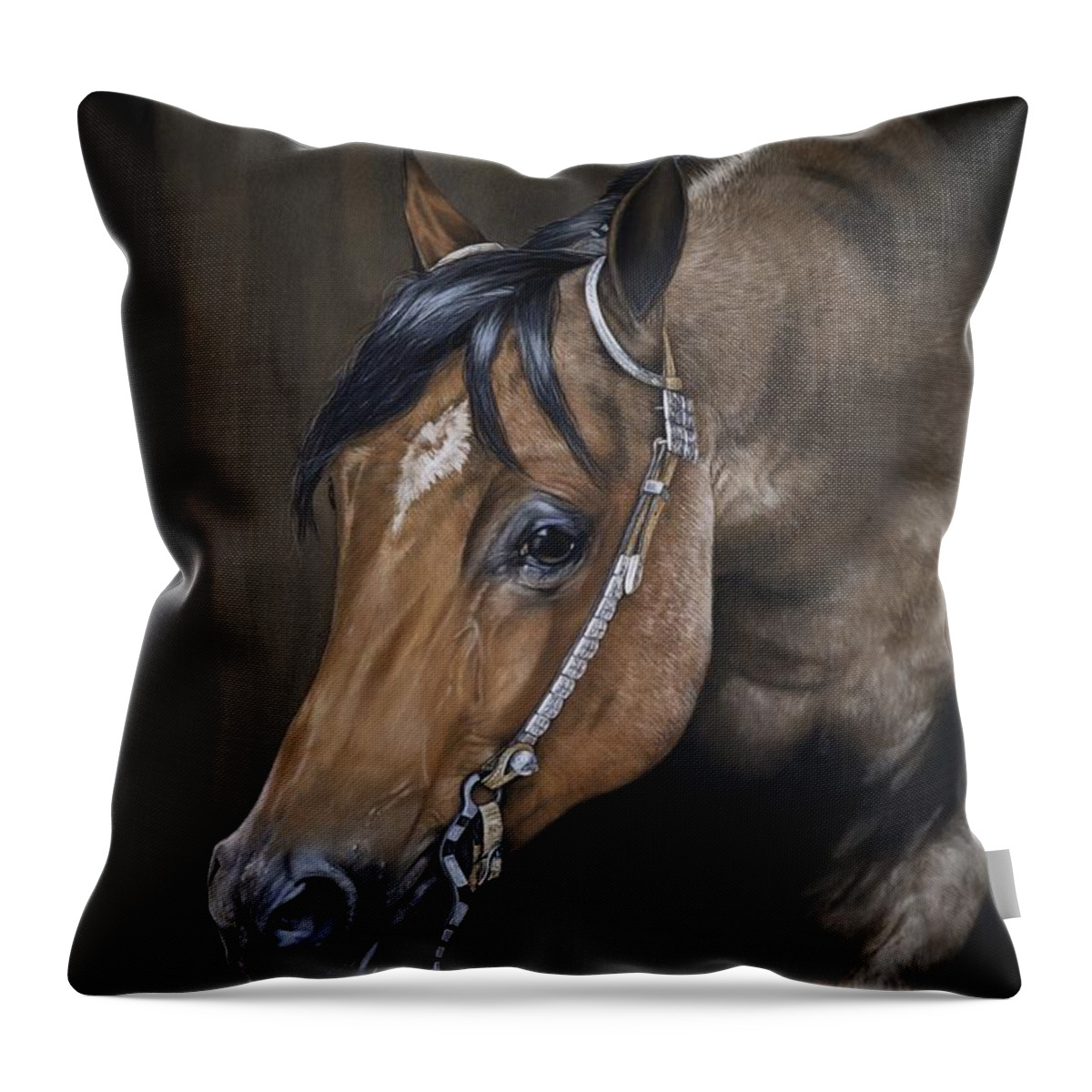 Equine Drawing Throw Pillow featuring the pastel Roanie by Joni Beinborn