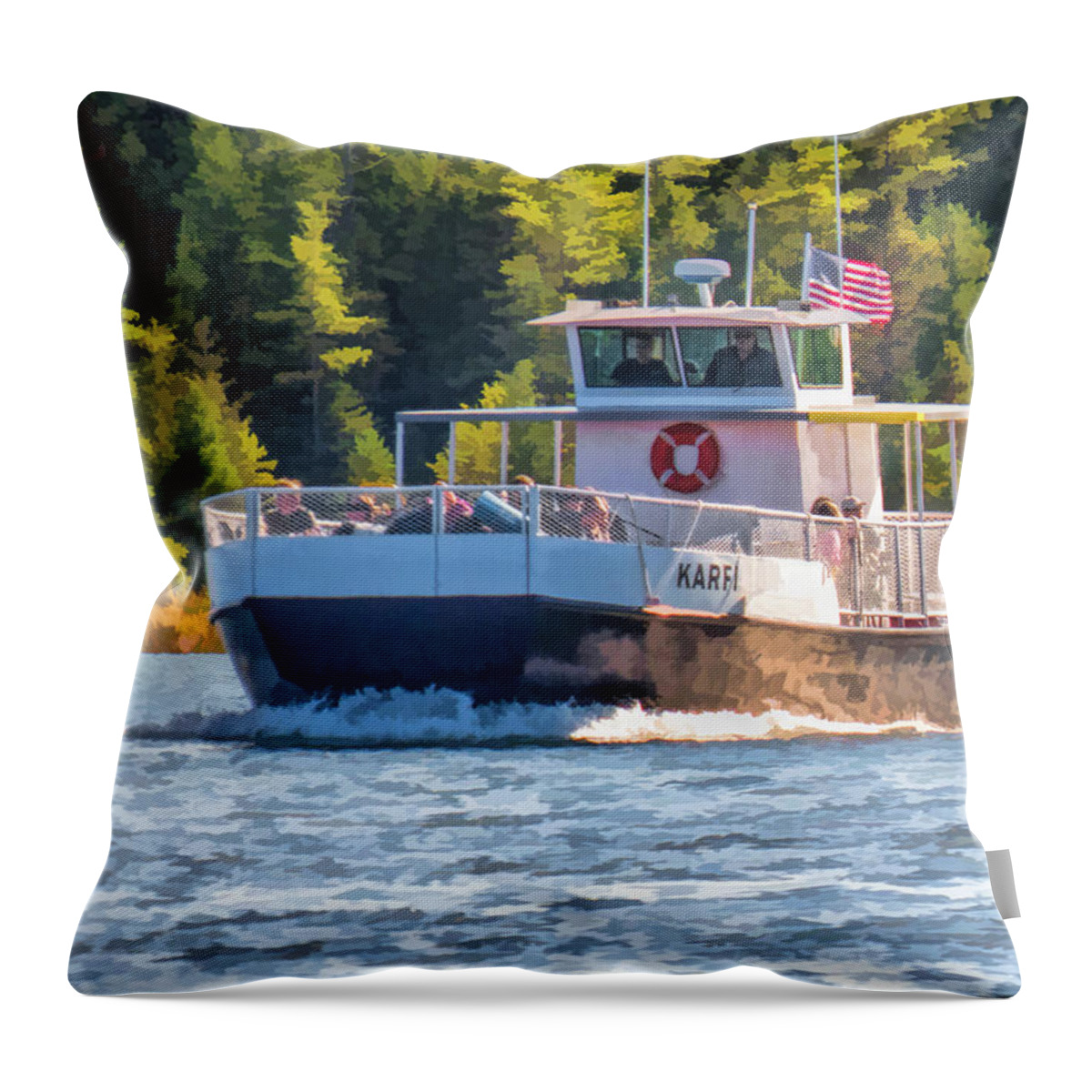 Door County Throw Pillow featuring the painting Rock Island Karfi Ferry in Door County by Christopher Arndt