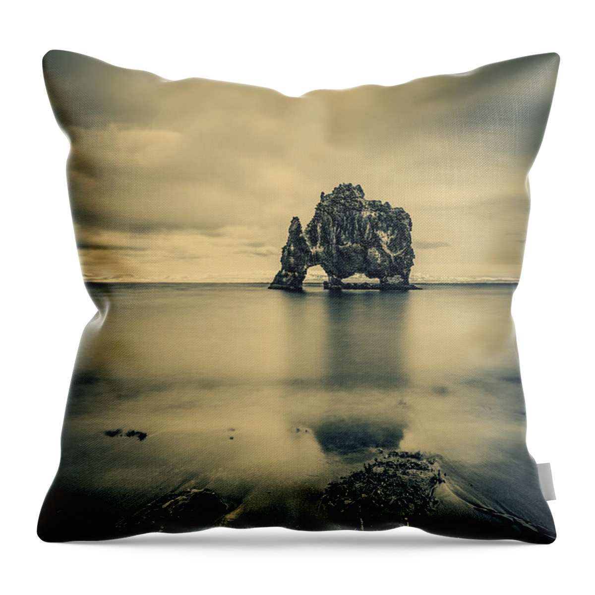 Hvitserkur Throw Pillow featuring the photograph Rock Of Ages by Evelina Kremsdorf