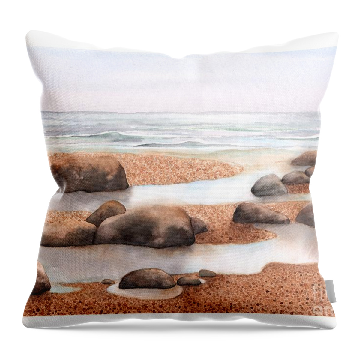 Beach Throw Pillow featuring the painting Rock Pools in the Sand by Hilda Wagner