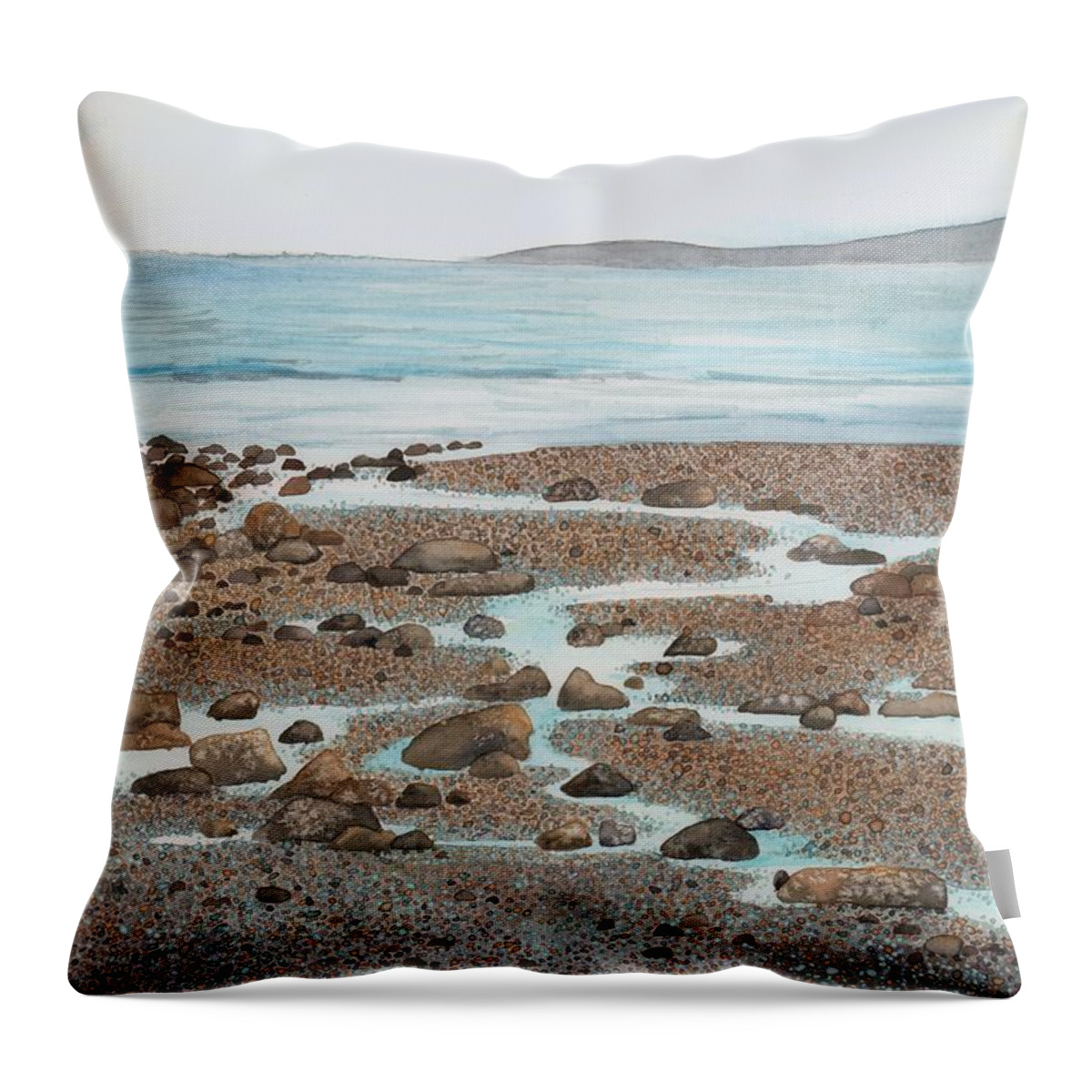 Tide Pools Throw Pillow featuring the painting Rocky Beach by Hilda Wagner