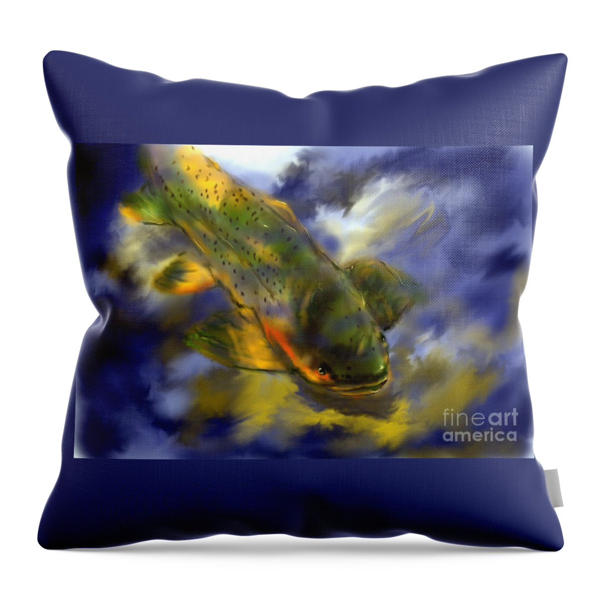 Fish Throw Pillow featuring the pastel Rocky Mountain Trout by Jim Fronapfel