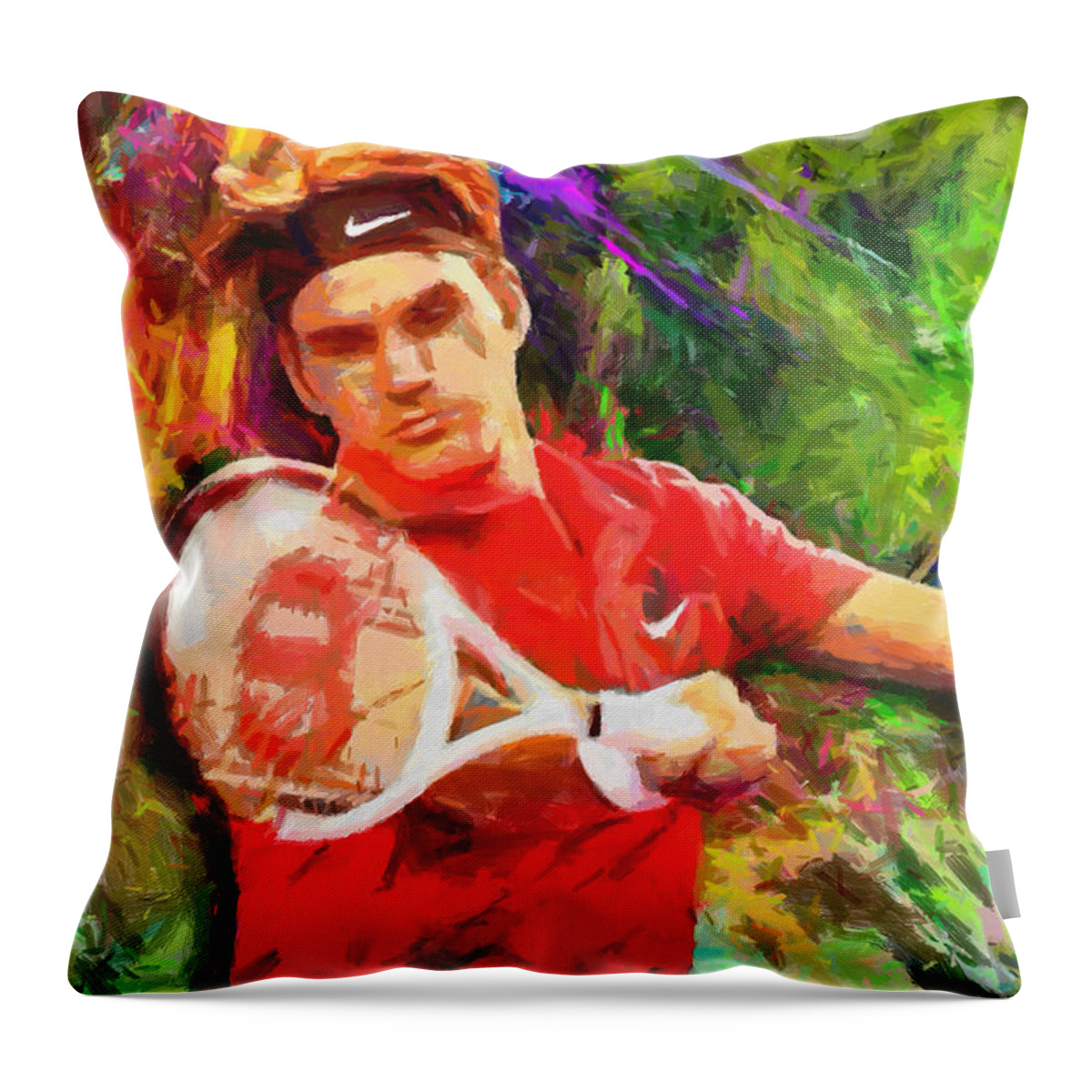 Roger Federer Throw Pillow featuring the digital art Roger Federer by RochVanh