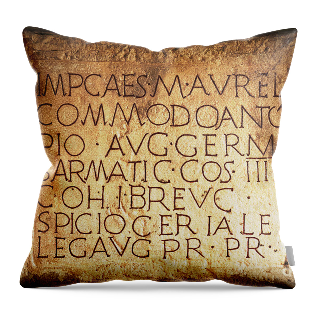Stone Throw Pillow featuring the photograph Roman Inscription by Heiko Koehrer-Wagner