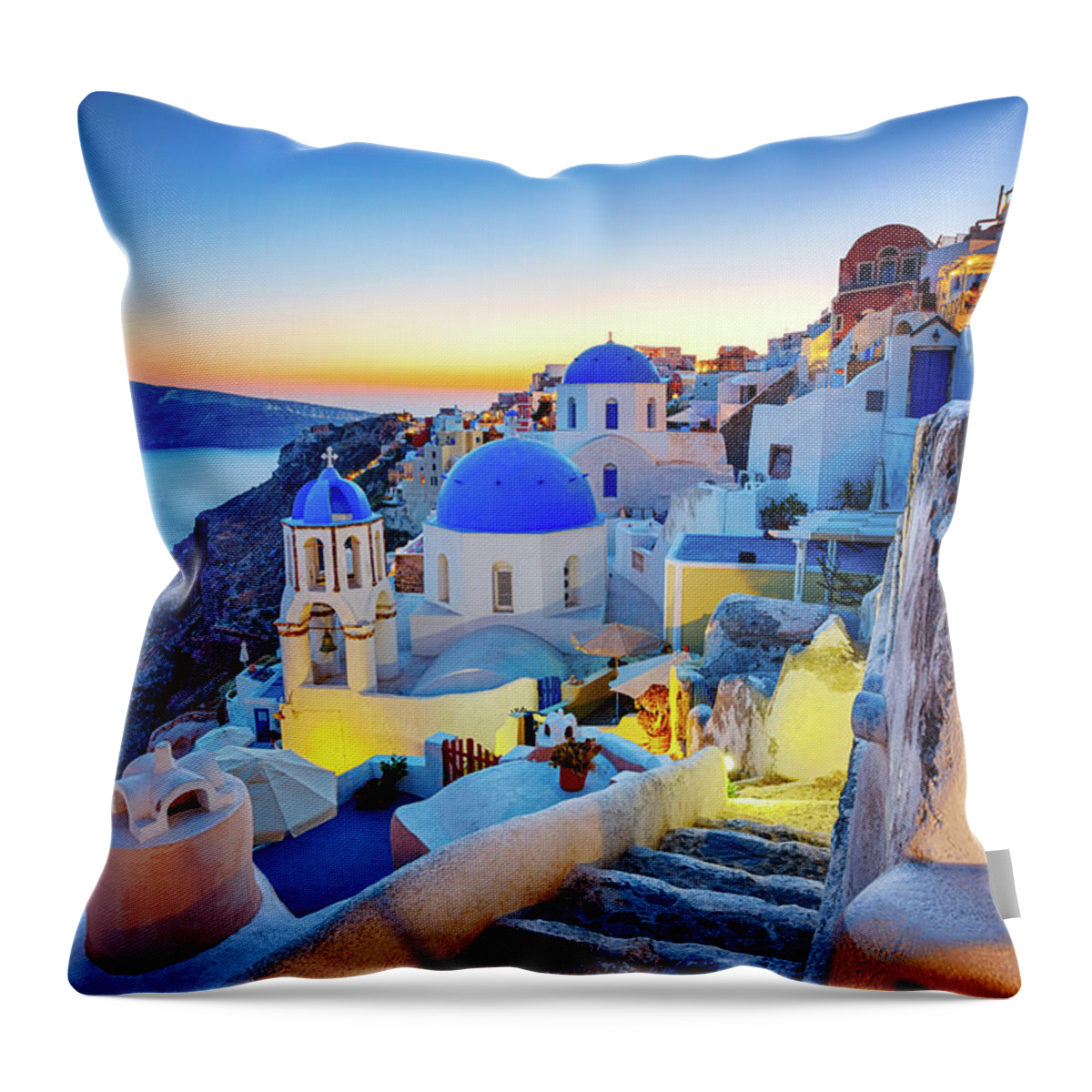 Greek Culture Throw Pillow featuring the photograph Romantic Travel Destination Oia by Mbbirdy