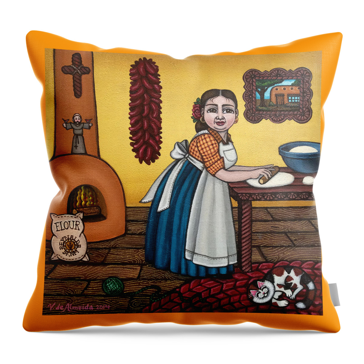 Cook Throw Pillow featuring the painting Rosas Kitchen by Victoria De Almeida