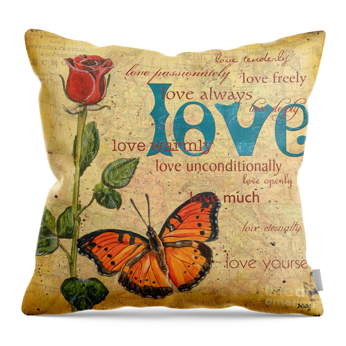 Inspirational Throw Pillow featuring the mixed media Roses and Butterflies 2 by Debbie DeWitt